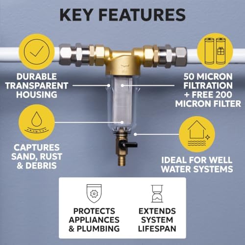 Aquaboon 3/4" Spin-Down Sediment Filter for Well Water, Reusable Pre-Filter, 50 & 200 Micron, Heavy-Duty for Home & Commercial Use, Easy to Clean, Extends Unit Life - Image 3