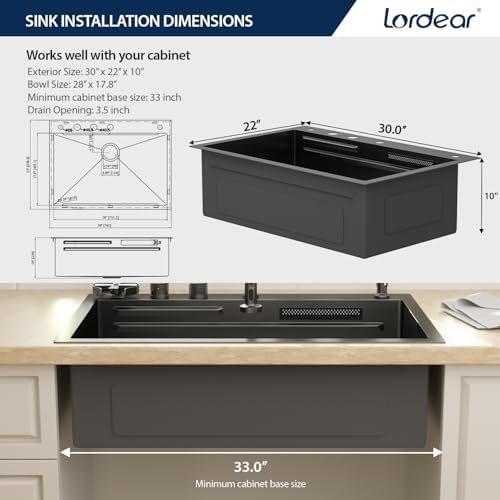 Lordear 30" Waterfall Drop In Kitchen Sink with Faucet - Image 6