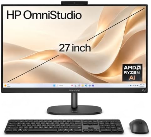 HP OmniStudio 27" FHD All-in-One Desktop for Home Office, 32GB DDR5, 1TB SSD, AMD Ryzen AI 5 330 AI-Enhanced CPU, Multi-cores, Up to 4.5GHz | True Vision FHD Camera, WiFi 6, 20Gbps USB-C Ports by HP