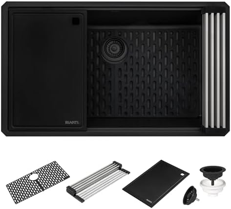 Ruvati 32-in Black Granite Undermount Workstation Kitchen Sink - RVG2306BK - Image 3