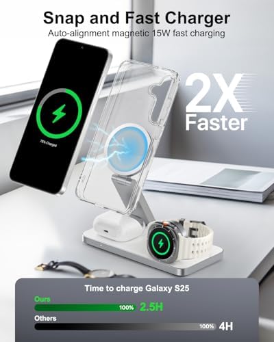 3 in 1 Wireless Charger for Samsung Galaxy, 15W Magnetic Super Fast Charging Station for MagSafe Samsung Galaxy S26 Ultra S25 S24 Z Fold Flip 8 Watch 8 7 Buds 4 3 Pro, Not for Watch 9/Ultra 2 - Image 4