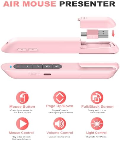 DINOSTRIKE Pink Wireless Presentation Remote with Air Mouse, Rechargeable USB C Slide Clicker Compatible with PowerPoint for Mac and Windows Laptops (2.4GHz) - Image 5