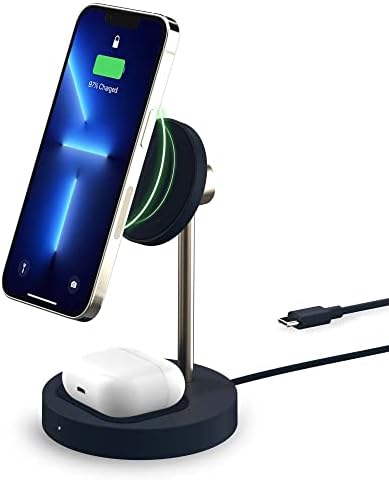 iOttie Velox Magnetic Wireless Duo Stand. 7.5W Mounting Stand + 5W Charging Pad. MagSafe Compatible for iPhone 12, iPhone 13, iPhone 14, & iPhone 15 Series & Qi AirPods Charger (Adapter not Included) by iOttie
