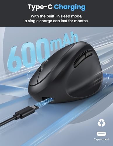 TECKNET Ergonomic Mouse, Bluetooth 5.0/3.0 & USB A, Wireless Vertical Mouse - Image 4
