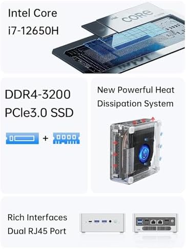 MINISFORUM Venus Series NAB6 Mini PC, 12th Gen Core i7-12650H Barebone Vesion Small Compter Without RAM and SSD, 2X HDMI+2X USB-C 4K@60Hz Output, 2X 2.5G RJ45 Port, 4X USB3.2 Small Form Factor - Image 3