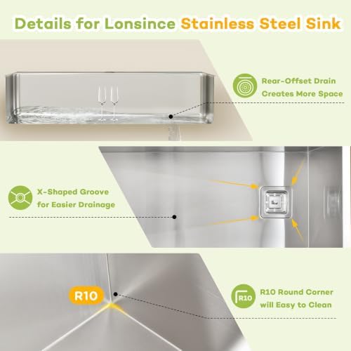 45 inch Undermount Kitchen Sink with Two-Tiered Ledge,Offset Drain - Image 6