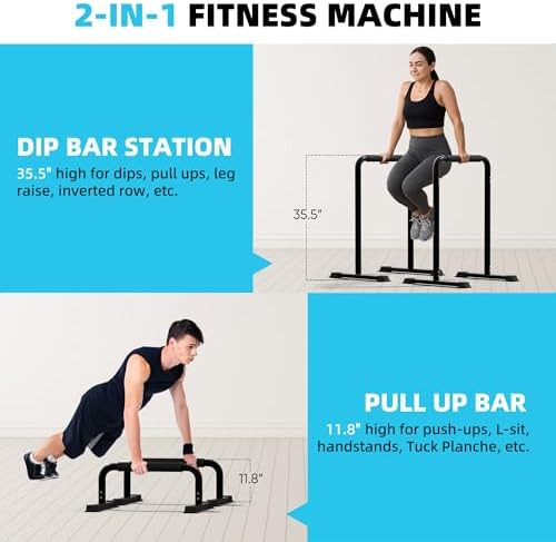 Outdoor Basic 2-in-1 Adjustable Dip Bar Station - Heavy Duty Parallel Bars with Connecting Parts, Extra Tall & Thickened Steel Design for Home Gym, Calisthenics & Strength Training (Dip Bar Pro) - Image 2