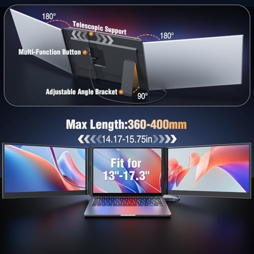 APILDELLA 15.6’’ Triple Laptop Screen Extender, 1080P FHD Portable Dual Monitor for Laptop USB C HDMI, Plug-Play Monitor Extender for Triple Display for Mac/Windows, Fit 13”-17.3” Laptops - Image 4