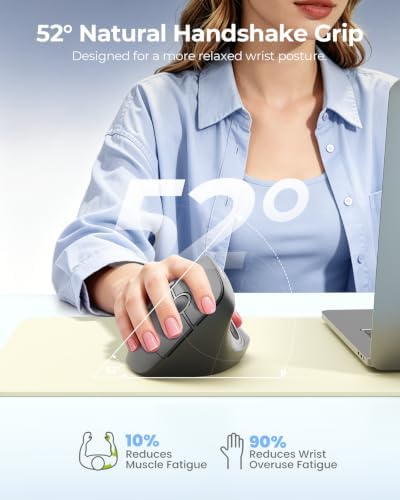 seenda Ergonomic Wireless Mouse, 52° Vertical Bluetooth Mouse, Black - Image 2