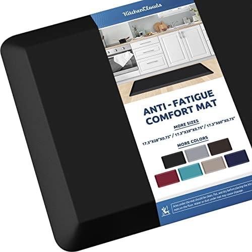 KitchenClouds Kitchen Mat Cushioned Anti Fatigue Kitchen Rug Non Slip Standing Mat Comfort Floor Mats for Sink Office (17.3"x39"- 0.8inch,Black) by KitchenClouds