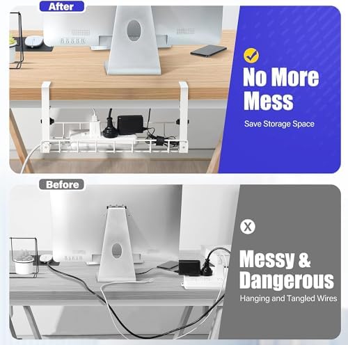 Under Desk Cable Management Tray, Xpatee Upgraded Wire Management No Drill No Screws, Cable Tray with Clamp for Wire Organizers, Computer Cord Rack for Office, Home - No Damage to Desk White - Image 3