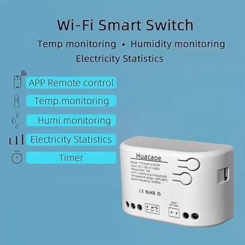1CH Tuya Intelligent Temperature and Humidity Sensor,DC 7-32V/USB 5V Dry Contact Relay,Dry Contact,Timing Switch,Real-Time Monitoring Intelligent Module,Compatible with Alexa Google - Image 6