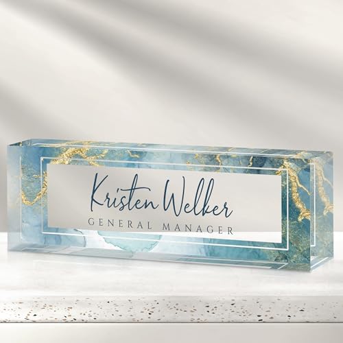 Custom Office Name Plate for Desk - Desk Name Plate Personalized Gifts for Coworkers, Boss, Employees, Teacher, Nurse - Office Desk Decor for Women Men - Employee Appreciation Gifts (Green Marble) by Cryphart-CustomGiftExpert