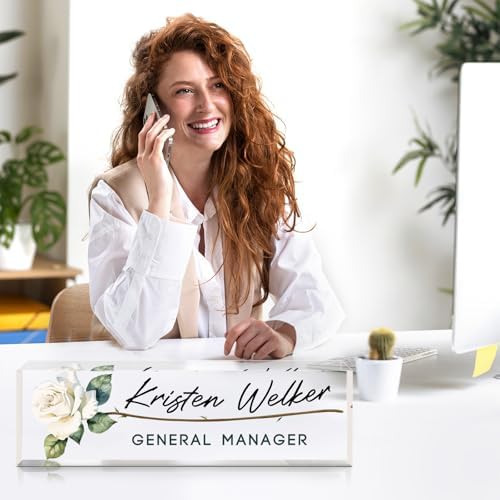 Custom Name Plate for Desk - Personalized Gifts for Coworkers, Boss, Employees, Teacher, Nurse - Office Decor for Women Men - Employee Appreciation Gifts (White Rose) - Image 3