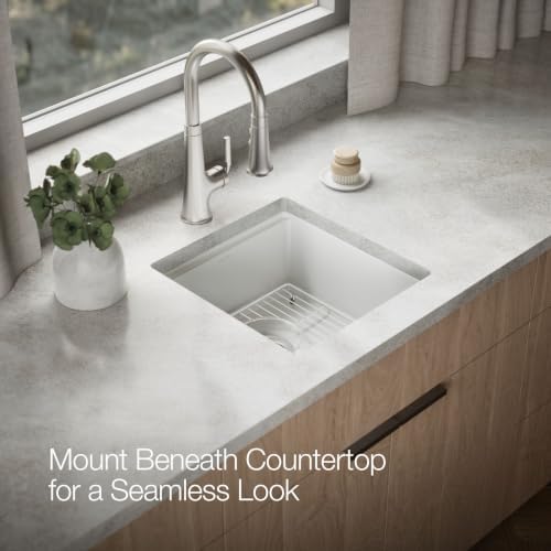 KOHLER Billings 18" Undermount Bar Sink, Single Bowl, Neoroc Composite, Matte Finish, Compact Prep Sink for Wet Bar or Kitchen Island, Matte White, K-33711-CM6 - Image 7