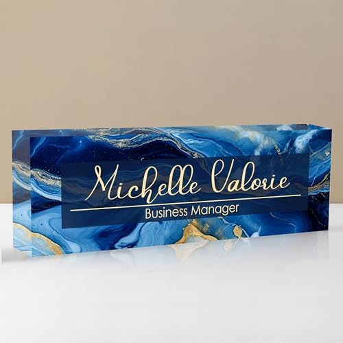 Personalized Name Plate for Desk, Custom Desk Name Plate, Acrylic Name Plate Office Desk Accessories, Personalized Office Gifts for Coworkers Teachers, Employee Appreciation Gifts (B-Blue Marble) by EOBIBIFUN
