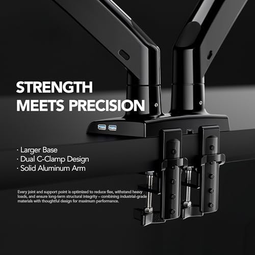 HUANUO Dual Monitor Stand for 13″–40″, Premium Dual Monitor Mount with USB, Height Adjustable Monitor Stand for 2 Monitors, VESA Mount with Clamp/Grommet Base, Holds 26.4lbs per Arm, HNDS7 (Pack of 2) - Image 6