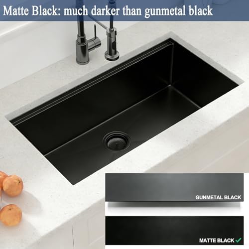 Lordear Matte Black Kitchen Sink 33 Undermount Kitchen Sink 33X19 Inch Ledge Workstation16 Gauge Stainless Steel Single Bowl Under Counter, Darker Than Gunmetal Black - Image 4