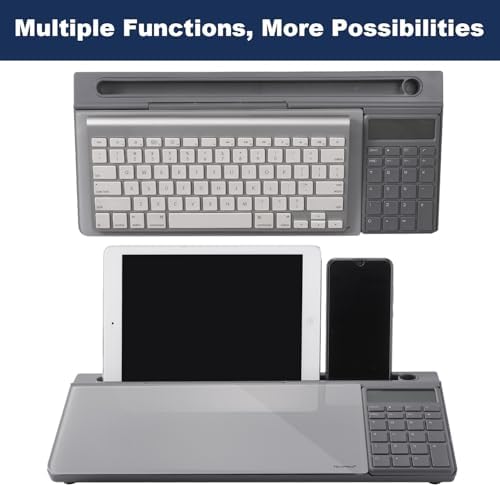 Small Glass Desktop Whiteboard Dry-Erase-Board - Computer Keyboard Stand with Calculator White Board Surface Pad with Drawer, Desk Organizers with Accessories for Office, Home, School Supplies - Grey - Image 5
