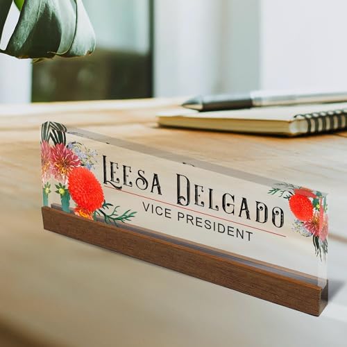 ARTBLOX Personalized Acrylic Desk Name Plate, Autumn Flowers, Card Holder - Image 2