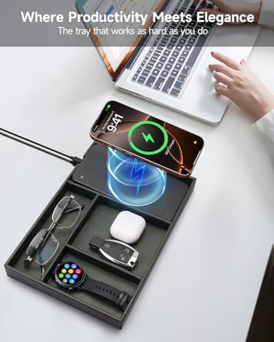Valet Tray, Built in Wireless Charging Pad, Nightstand Organizer - Image 3