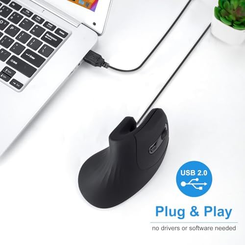 HXMJ- Ergonomic Vertical Mouse Wired,USB Corded Optical Mice,Silent Click,Right Handed-Black - Image 3
