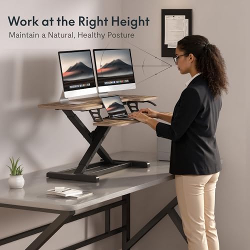 FLEXISPOT Standing Desk Converter 40" Wide Desk Riser for Multi-Device, Large Desktop Sit Stand Workstation for Dual Monitors, Ergonomic Height Adjustable Stand Up Desk Riser, Rustic Brown - Image 4