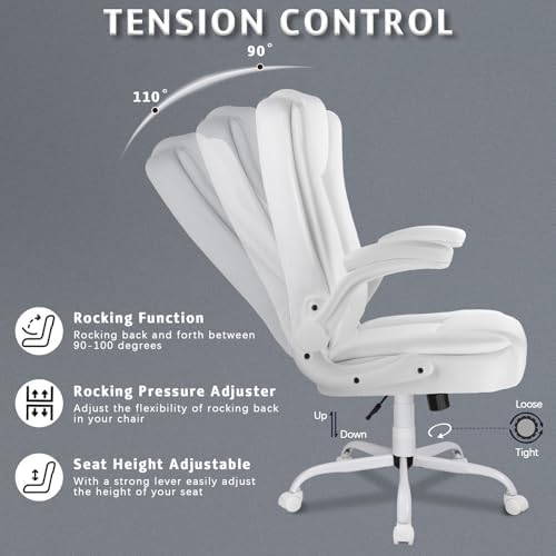 LEMBERI Flip-up Arms Office Desk Chair, Big and Tall Managerial Executive Chair, High Back Computer Chair, Ergonomic Adjustable Height PU Leather Chairs with Cushions Armrest for Long Time Sitting - Image 7