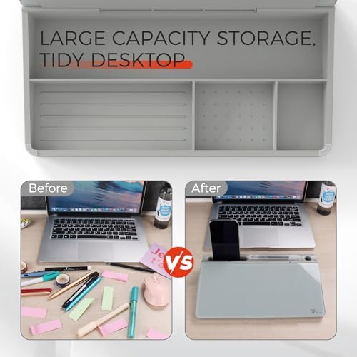 TOWON Compact Glass Desktop Whiteboard with Storage 12x7 in, Gray - Image 5