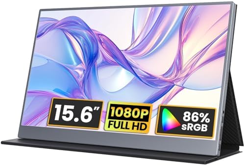 kksmart Portable Monitor 15.6 inch 1080P FHD 86% sRGB 60Hz, Travel Monitor for Laptop MacBook Surface PC Xbox PS5, HDMI USB-C VESA Compatible Built-in Speaker by KKSMART