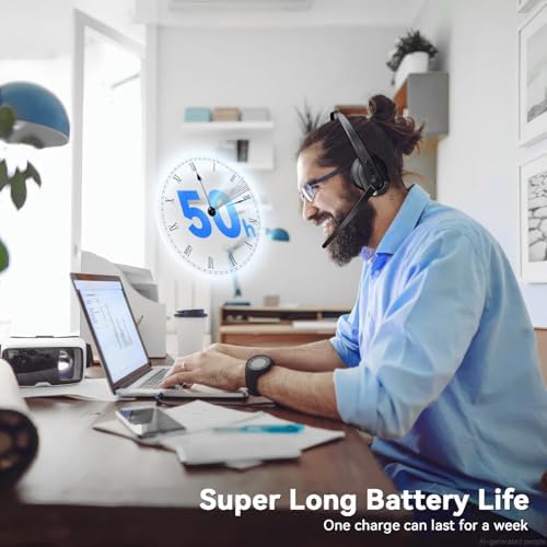 Wireless Headset with Mic for Work, Bluetooth Headset with Microphone AI Noise Cancelling & Mute Button, Lightweight Comfortable Computer Headset with Microphone for PC/Office/Call Center/ Teams/Zoom - Image 3