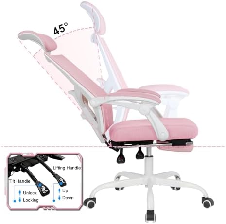 Qulomvs Mesh Ergonomic Office Chair with Footrest Home Office Desk Chair with Headrest and Backrest Adjustable Computer Executive Desk Chair with Wheels 360 Swivel Task Chair - Image 3