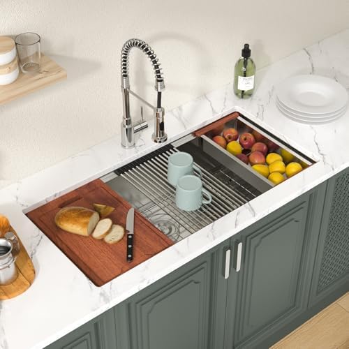 Lordear 39 Inch Undermount Kitchen Sink Workstation Large Single Bowl Under Counter Kitchen Sink T304 16 Gauge Stainless Steel Basin 39x19X10 Inch - Image 2