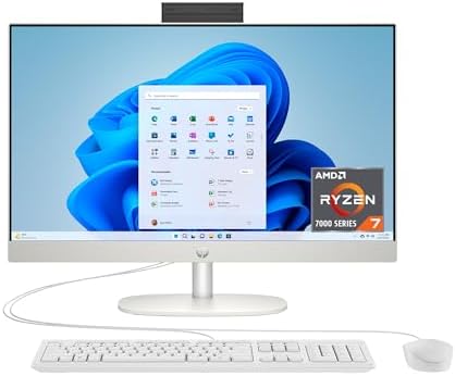 HP 24 inch All-in-One Desktop PC, FHD Display, AMD Ryzen 7 7730U, 16 GB RAM, 512 GB SSD, AMD Radeon Graphics, Windows 11 Home, 24-cr0032 (2024) by Unknown