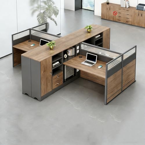 Modern Office Cubicle Workstation Desk with Tempered Glass Privacy Panels, USB Charging Hub & Cable Management,Multi-Person Modular Computer Desk for Commercial Office (A-Left, Four Person) by Unknown