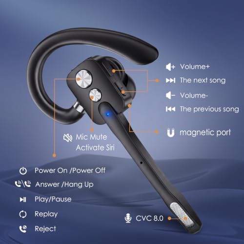 Bluetooth Headset, Wireless Headset with Dual-Mics & Noise Cancelling, Bluetooth Earpiece with Mute for Office Business Work Trucker, V5.3 Hands-Free Headset with QCC Chip for Phone PC iOS Android - Image 6