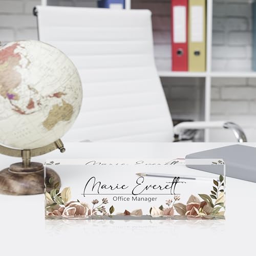 Custom Desk Name Plate, Personalized Acrylic Office Decor, Employee Appreciation Gifts for Boss, Manager, Teacher, Nurse (Threadlike Flower) - Image 3