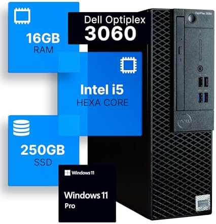 Dell Optiplex 3060 Desktop Computer | Intel i5-8500 (3.2) | 16GB DDR4 RAM | 250GB SSD Solid State | Windows 11 Professional | Home or Office PC (Renewed) by Amazon+Renewed
