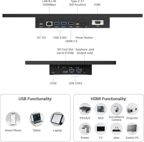 15.6" All in One Industrial Desktop Computer, Fanless N5095 Win 11 Pro Touchscreen Panel PC 8GB RAM, 128GB ROM Tablet PC Panel with Swivel Mount, FHD Display IPS 1920 * 1080 - Image 3