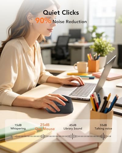 KYSONA Ergonomic Mouse Wireless, Bluetooth Vertical Mouse, 5-Level Adjustable DPI, 2.4G Silent Switch Mice for Windows, MacOS, IPadOS, Laptop, PC, Black - Image 6