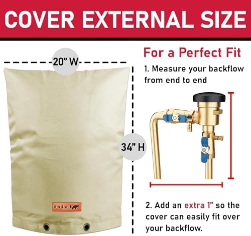 Redford Supply Co. Cold Snap (5°F) Backflow Preventer Insulation Cover, 20"W x 34"H, Pipe Insulation, Water Sprinkler Covers for Outside, Sprinkler Backflow Cover for Winter, Well Pump Bag (Beige) - Image 5