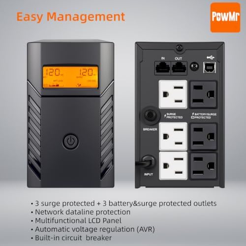PowMr 1500VA/800W UPS Battery Backup, Uninterruptible Power Supply, 2–6ms Fast Transfer, Network&Power Protection, for Home & Small Business, Router, Modem, CCTV, POS System - Image 2