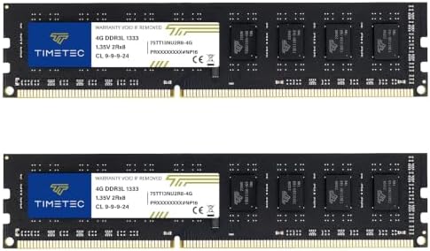 Timetec 8GB KIT (2x4GB) DDR3 / DDR3L 1333MHz PC3-10600 Non ECC Unbuffered 1.5V / 1.35V CL9 Dual Rank for Dell Optiplex 780 DT/MT/SFF Memory Ram Upgrade and More (Low Density 8GB KIT (2x4GB)) by Timetec