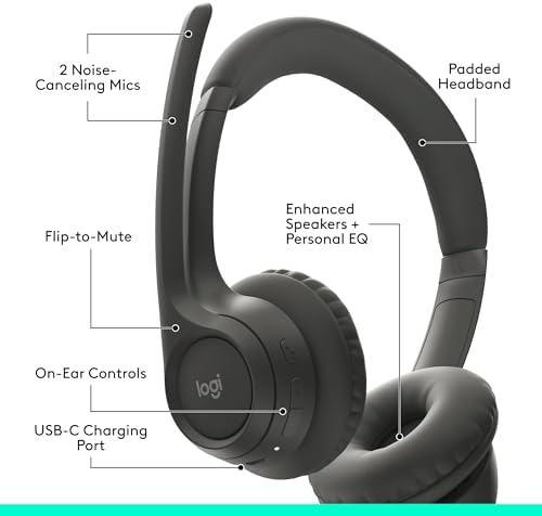 Logitech Zone 301 Wireless Bluetooth Headset with Noise-Canceling Microphone, Compatible with Windows, Mac, Chrome, Linux, iOS, iPadOS, Android – Graphite, Pack of 4 - Image 6