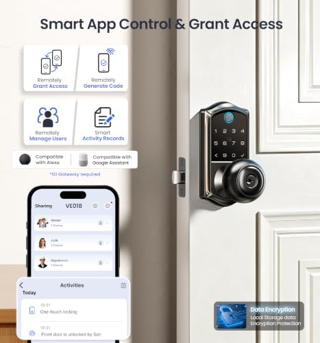 Veise VE018 Fingerprint Keypad Smart Door Knob Handle Lock, Matte Black - Image 3