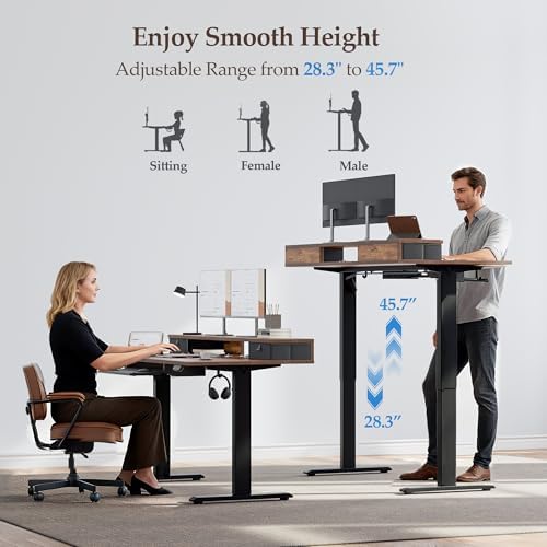 Klicelor 55 x 24 Inch Electric Standing Desk with Drawers and Keyboardtray, Adjustable Height Small Sit Stand Desk for Home Office, Compact Computer Workstation with Storage- Rustic Brown - Image 6