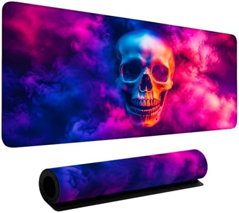 Halloween Smoke Skull Extended Gaming Mouse Pad 35.4"x15.7" Large Extended Pad Desk Mat Anti-Slip Rubber Base & Durable Stitched Edges for Gamers Smooth Mouse Pad Writing Surface for Desk Office/Home by LEIWEIHOPE