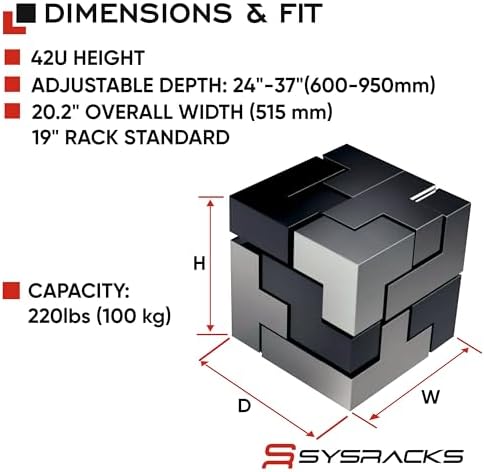 42U 4-Post Open Frame Server Rack – Adjustable Depth 24"–37", 19" Network Equipment Rack with Square Mounting Holes, Floor Standing Steel Rack for IT, AV & Telecom - Image 2