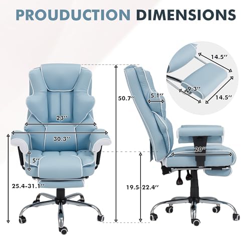 HOMREST Heated Massage Executive Office Chair with Foot Rest,Airy Blue - Image 3
