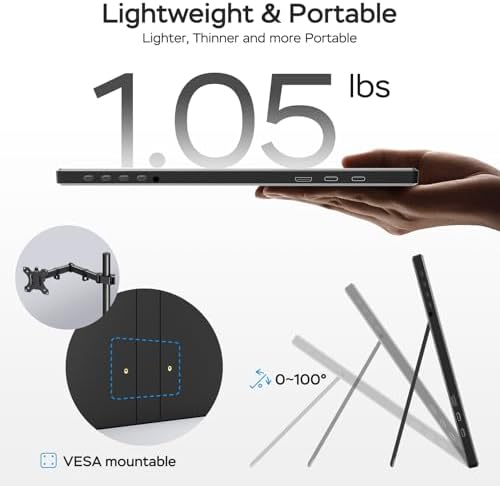 WGK 14 inch Portable Monitor 1200P FHD+ 100% sRGB Travel Display HDMI/USB-C Compatible with Laptops, Desktops, Phones, PS, Mac, Xbox, Switch, and Other Gaming Devices Includes Stand and Speakers VESA - Image 7